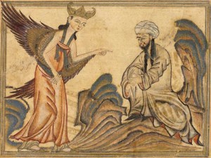 Miniature of Muhammad receiving the revelation from Gabriel, taken from a manuscript of a 14th century world history