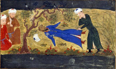 Ala al-Din Muhammad's death, from an illuminated manuscript of a 14th century Mongol world history; I think those two guys on the left are shouting "WHY DIDN'T YOU JUST TRADE WITH THE GUY" at Ala al-Din as he lay dying. (via)