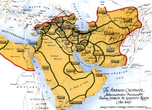 Administrative divisions of the caliphate under Harun al-Rashid; if you look in the eastern part of the map you'll see Merv and Rayy.