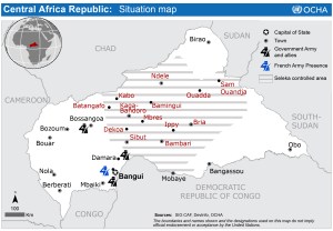 Map of the Central African Republic showing the areas controlled by the Seleka (via)