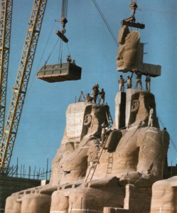 One of the Abu Simbel temples being put back together in 1967 (via)
