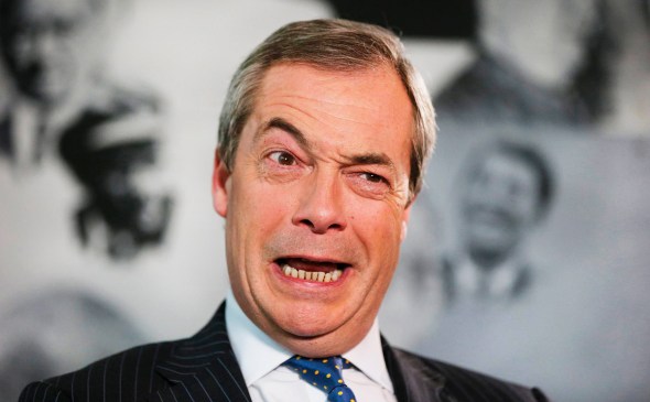 UK Independence Party (UKIP) leader Farage speaks during an interview with Reuters in London